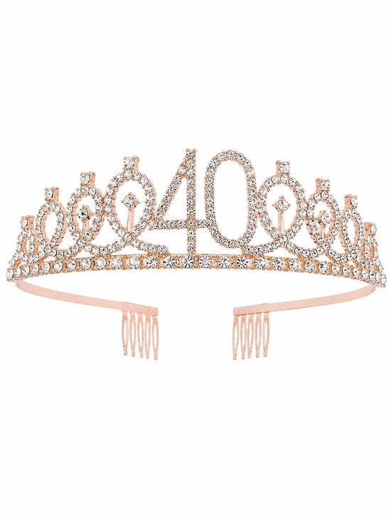 None Accessories - Rose Gold 40 Rhinestone Tiara Headband